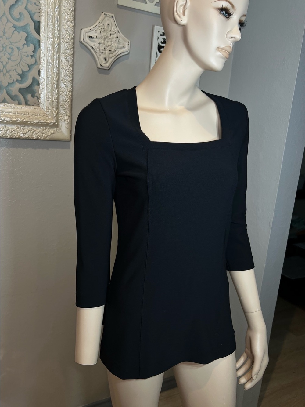 Boston Proper Square-Neck 3/4 Sleeve Tunic - Black - Picture 5 of 9